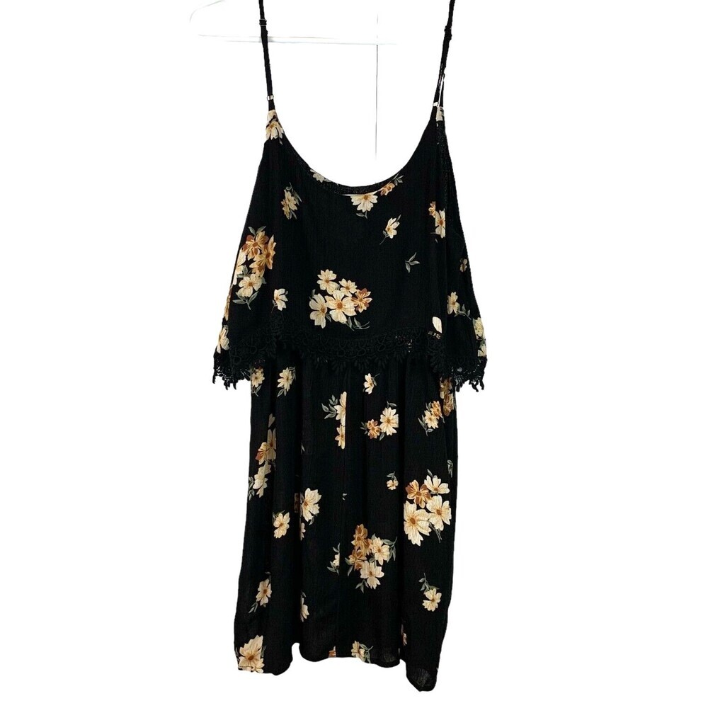 Forever 21 Spaghetti Strap Mini Dress Size Medium Black Floral Print New w/Tag